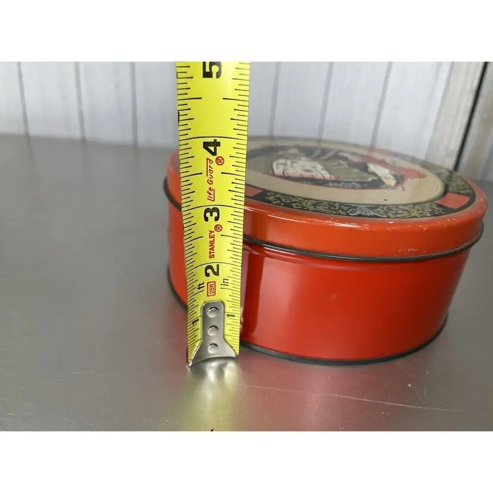 Antique Art Deco Romantic Victorian Couple Orange 1920s - 1930s Round Tin